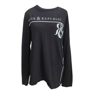 Rock & Republic Black Mens Graphic Long Sleeve Tee Size Med
